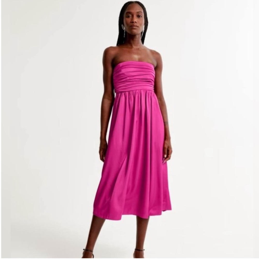 Abercrombie & Fitch Emerson Ruched Strapless Midi Dress